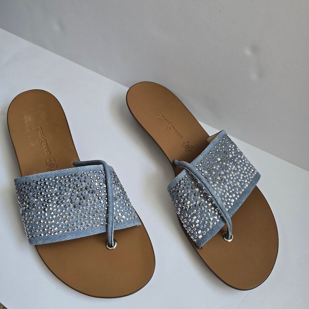 Paul Green Crystal Sandals Sz 8.5 Silver Rhinestone Thong Flat Retail $345 - Picture 2 of 7